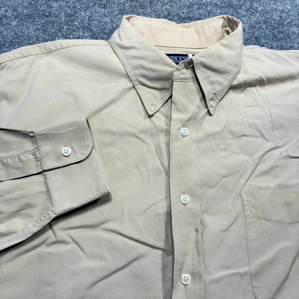 Lands End Shirt Mens 17.5 34 Tan Regular Fit Direct Merchant Long Sleeve